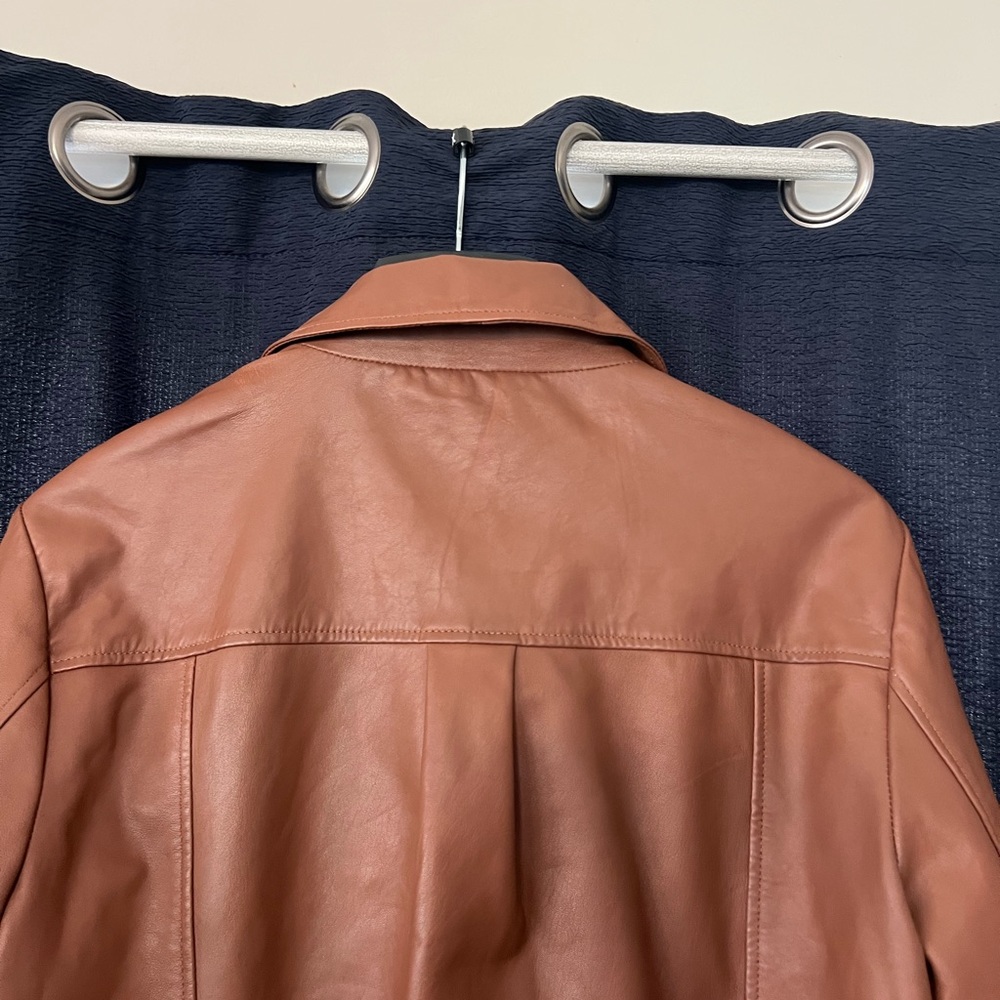 Brown Leather Button-Down Shacket - Picture 3 of 12